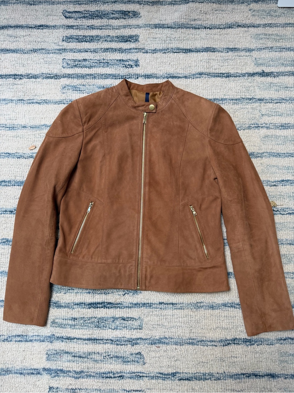 Cole Haan Brown Suede Zip-Front Leather Jacket